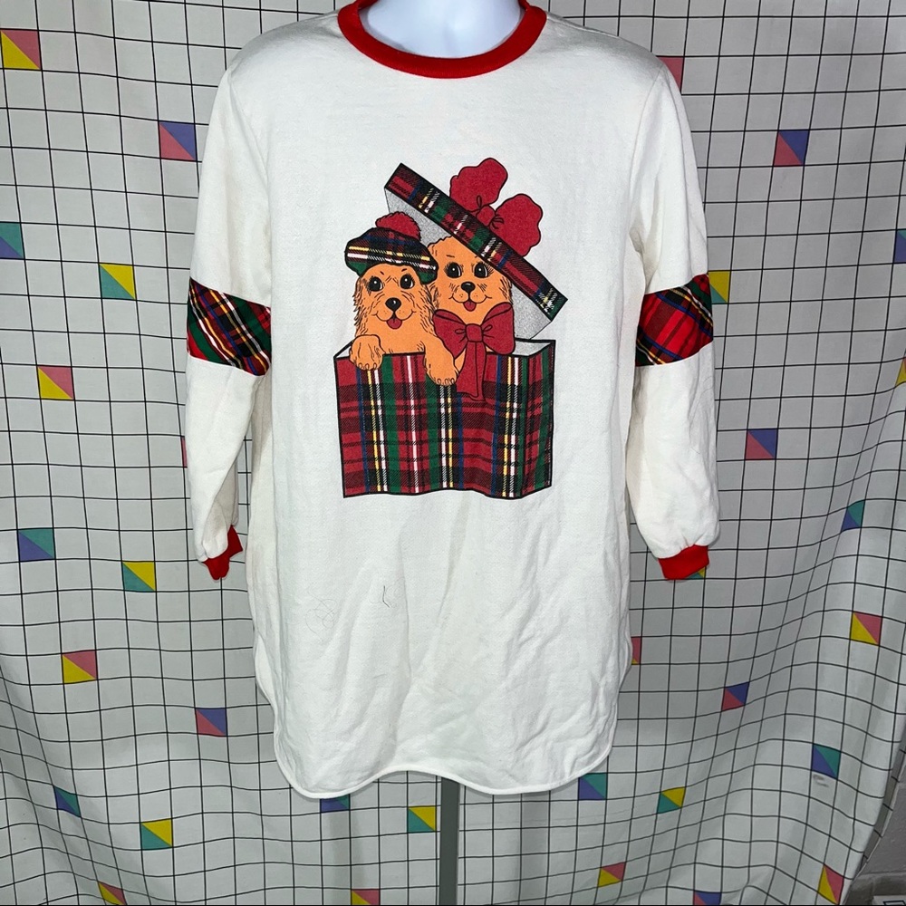Vintage nightgown dogs cute plaid gift night shirt Scottish Christmas present